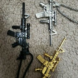 Men's Machine Gun Pendant Necklace Punk Biker Jewelry 3 Pcs  