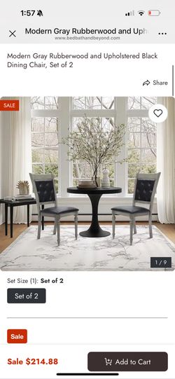 Modern Gray Rubberwood and Upholstered Black Dining Chair, Set of 2