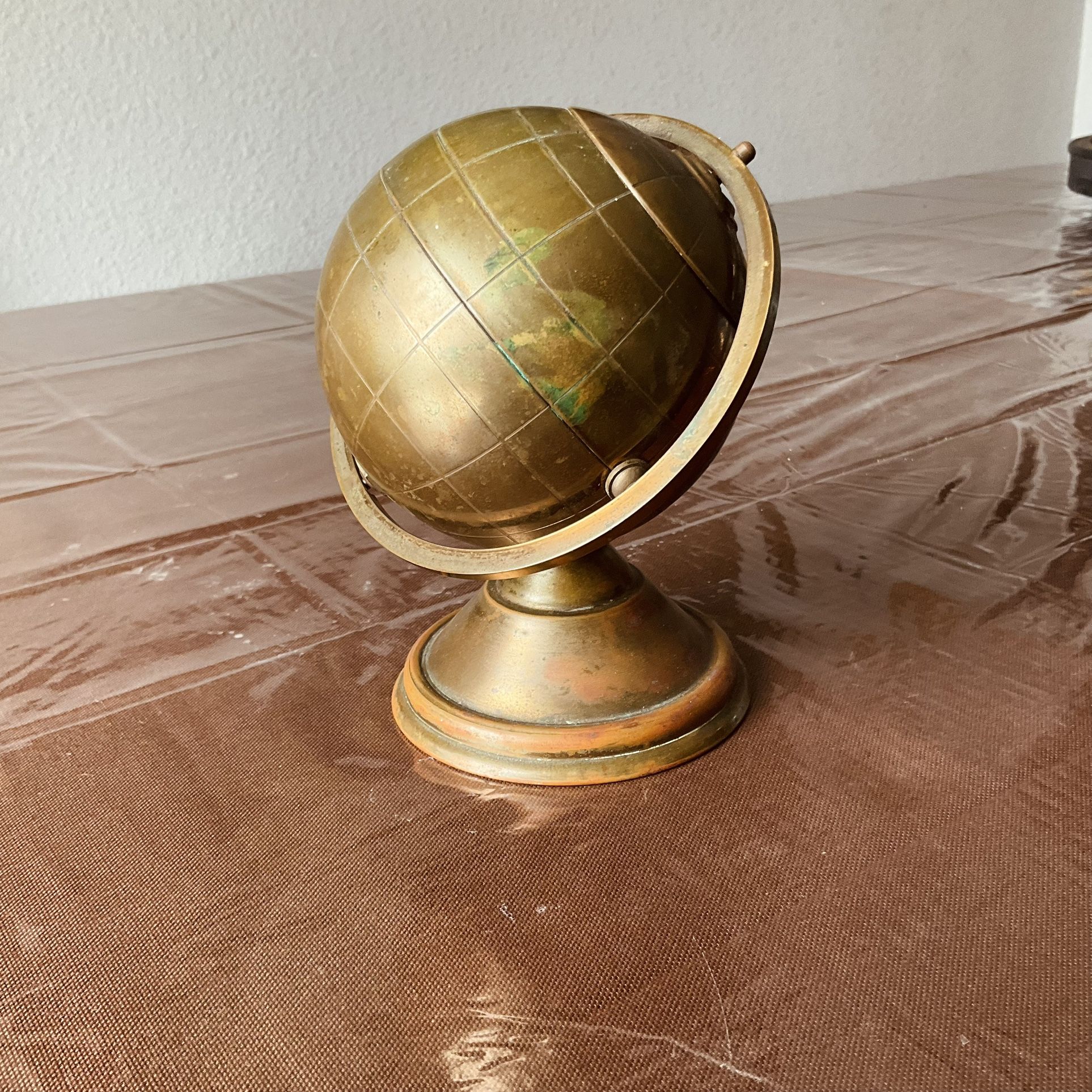 vintage mid century modern brass globe stand cigarette dispenser holder ashtray