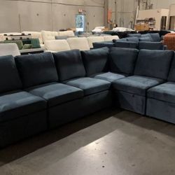 Dark Blue Modular Sofa W/Pullout Bed