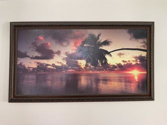 Large Framed Tropical Sunset Painting