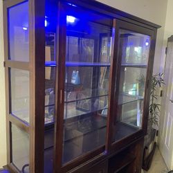 Touch Light China Cabinet w/ 4 Matching High Chairs, Round Table And Lower Table Compartment 