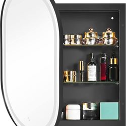 Oval Bathroom Medicine Cabinet with Mirror, LED Lighted 34”x20” Recessed Medicine Cabinet,3 Color Light Makeup Mirror for Bathroom with Beveled Edge M