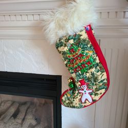 Handmade Needlework Sequin Beaded  Camo Jungle Christmas Tree Fur Stocking