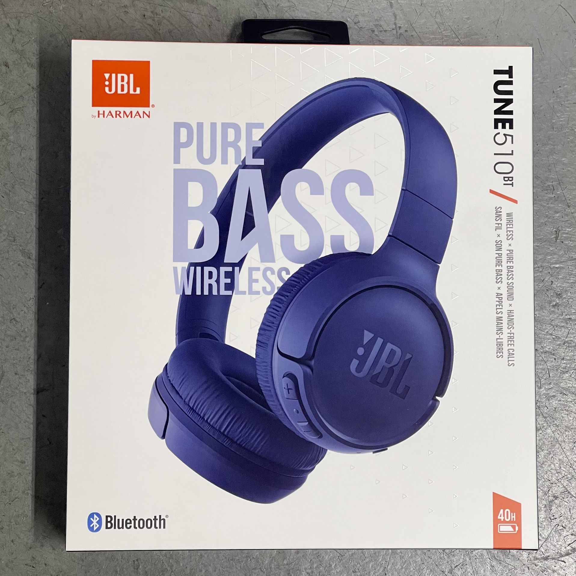 JBL Tune 510 BT. Bluetooth Over Ear Headphones. Hands free calls. foldable. Up to 40 hours of battery. Pure Bass. Blue, black white and pink available