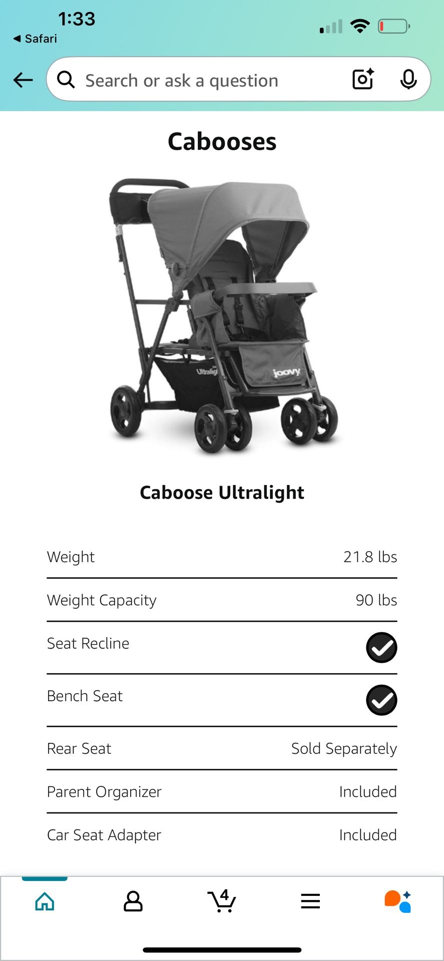 Joovy - Caboose Ultralight Double Stroller