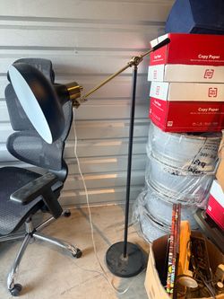 Adjustable Arm Floor Lamp Black and Brass