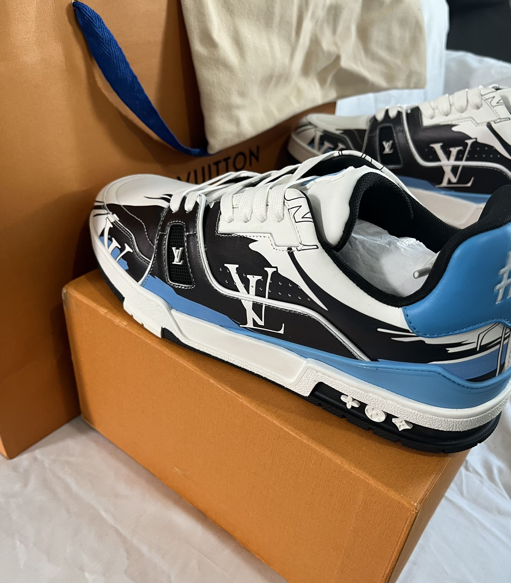 New Louis Vuitton Trainer #54 Graphic Print Blue/White Sneakers
