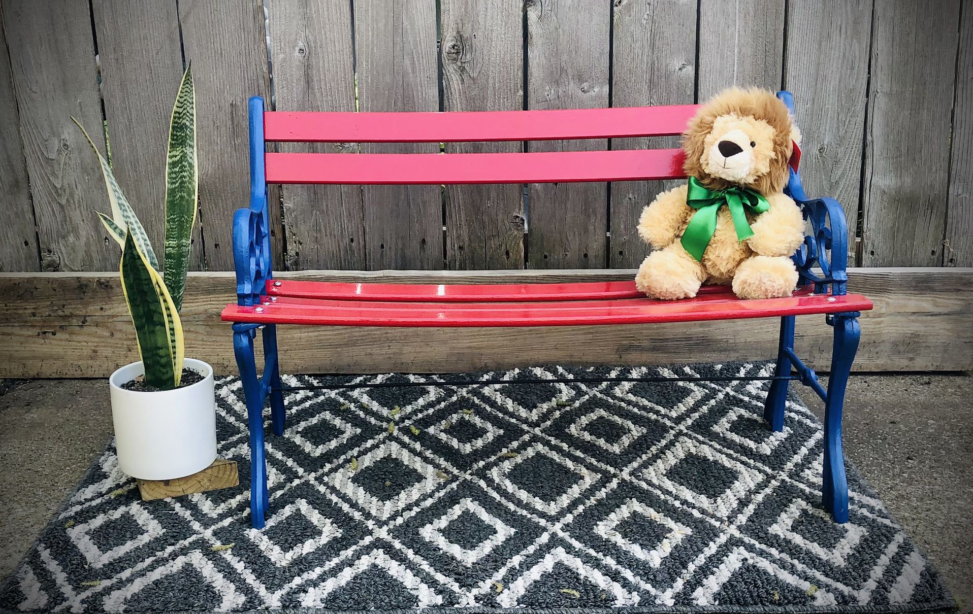 Child size wood, metal frame bench