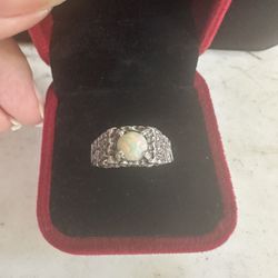 925 Sterling Silver W/ Genuine Opal , Size 10.25 , Nugget Look W/ Center Opal . Marked 925 . Lots Of Color 