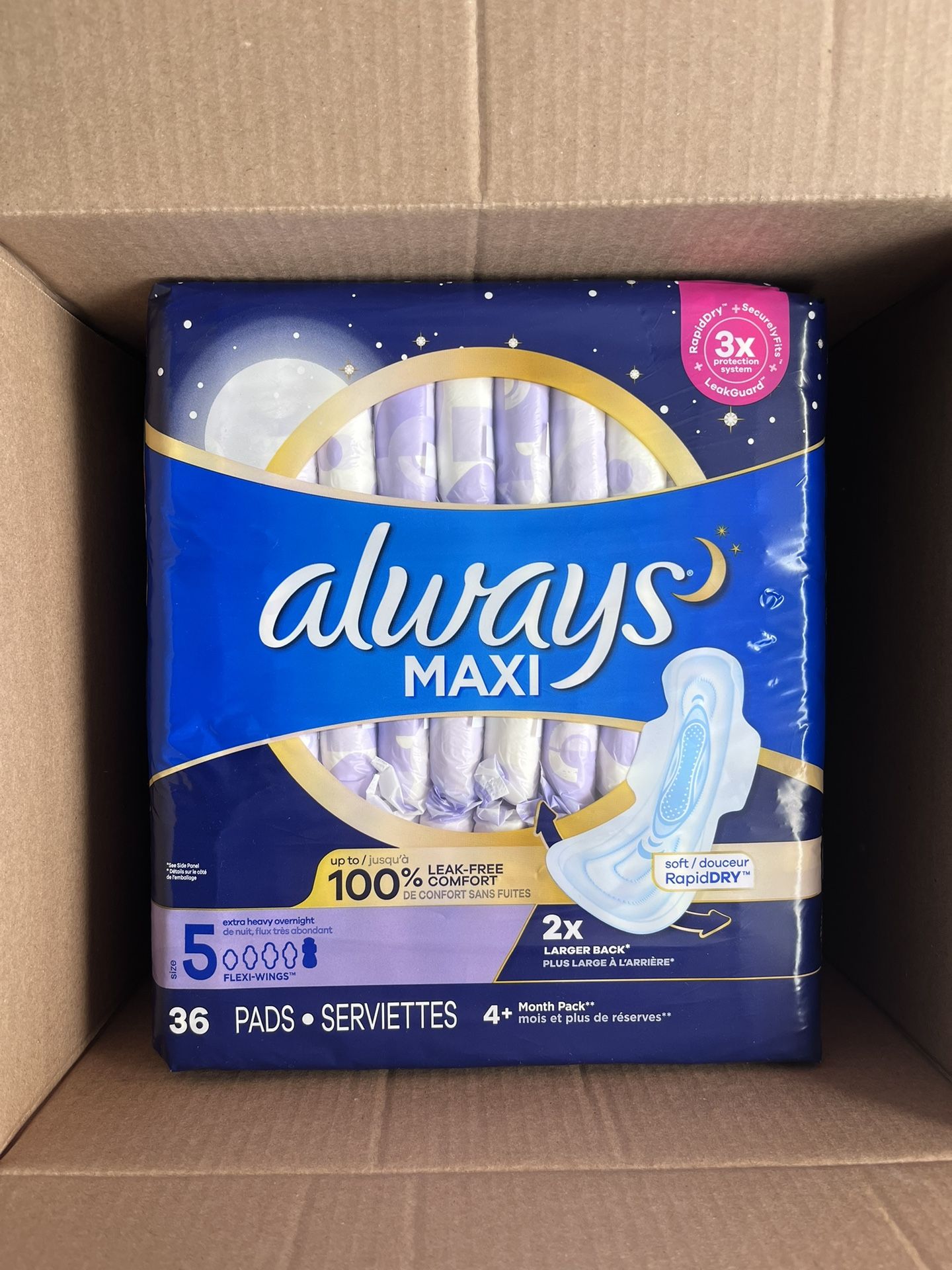 NEW (2) Always maxi Pads Overnight Extra Long -36 ct