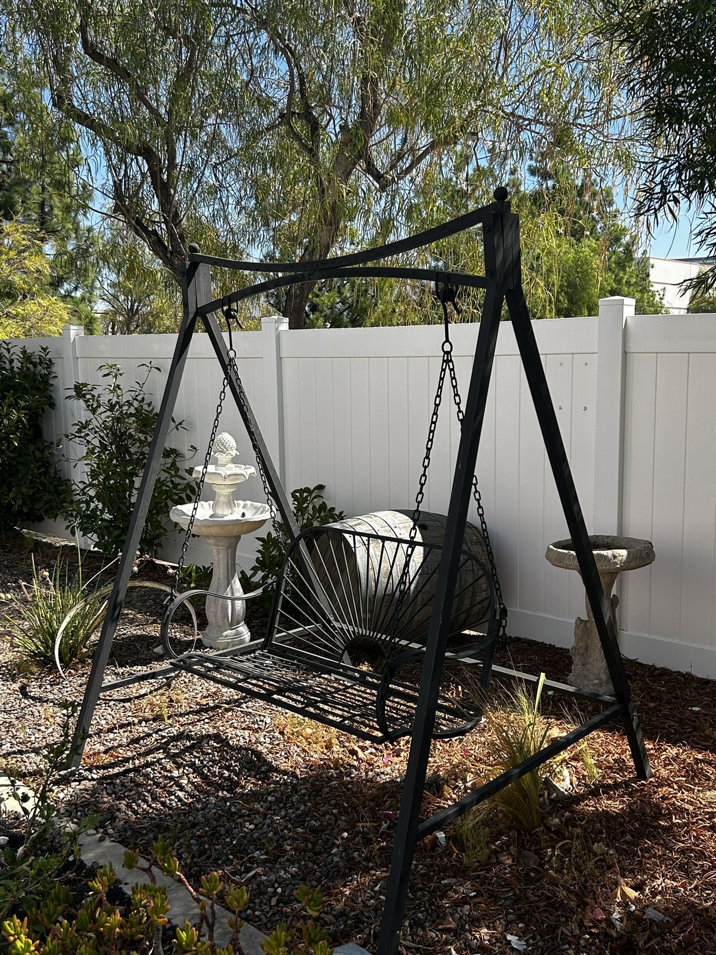 60" Iron Sun-Patterned Hanging Seat for Two Indoor/Outdoor Swing Bench, Durable Patio Swing