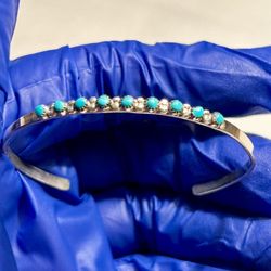 Small 925 Sterling Silver Turquoise Vintage Cuff Bracelet