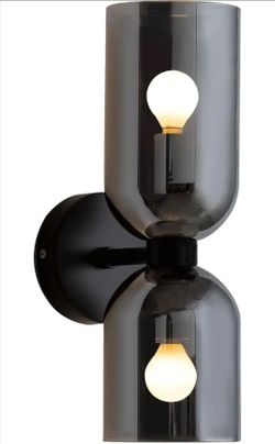 Modern Glass Wall Sconces- Double Head Wall Lighting with Long Short Glass Shades- Bathroom Vanity Light Mid-Century Up Down Hardwired Wall Lamp Indoo
