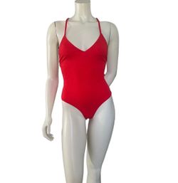 Mara Hoffman Emma One Piece Swimsuit XS NWT Red Crinkle Texture Cross Back Designer Swimwear