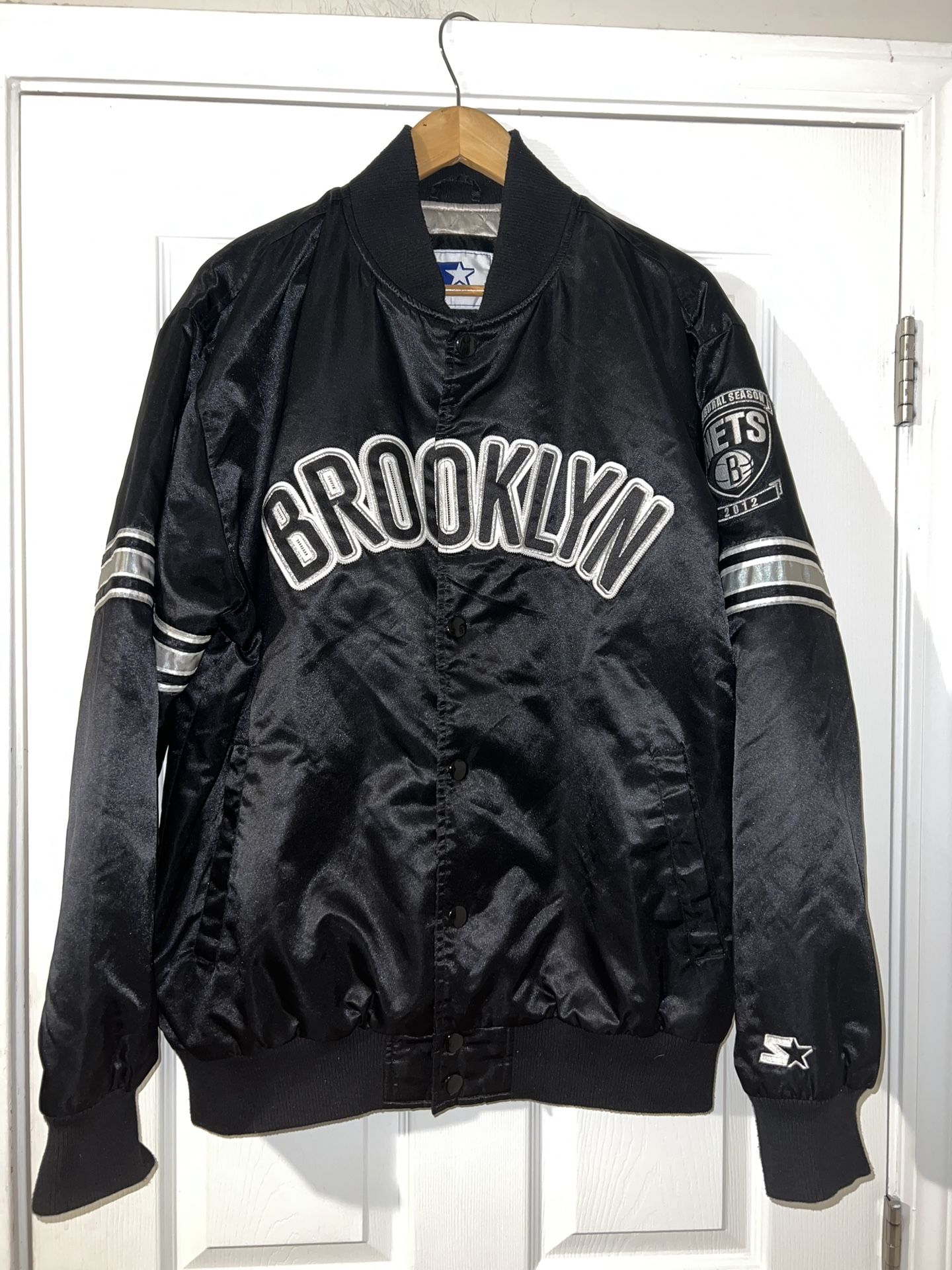 BROOKLYN NETS INAUGURAL SEASON STARTER SATIN JACKET NBA BOMBER 2012 men’s XL