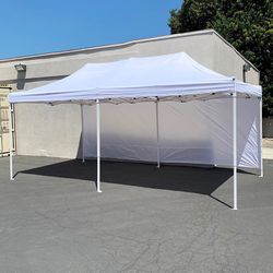 (NEW) $205 Heavy-Duty EZ Popup Canopy 10x20’ with (2 Sidewalls) Outdoor Gazebo, Carry Bag