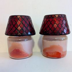 Candles Bundle 2 Red Mosaic Glass Tops Pink Base Home Accents Cinnamon