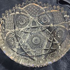American Brilliant Cut Glass Crystal Serving Bowl 9" across x 5" deep