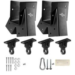 Heavy Duty Swing Sets Brackets Including 2 Black A-Frame Swing Set Brackets and 4 Swing Hangers for Playground Equipment Mounting Parts Hardware Inclu