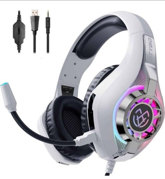 NEW! Gaming Headset for Ps5 Ps4 Switch Xbox PC, RGB Light, Noise Canceling Mic, Surround Sound