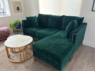 Custom Apt2B Emerald Green Chaise Sofa | Originally $2,800 | Made in USA