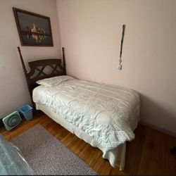 Vintage Wood Twin Size Bed With Mattress & Box Spring 