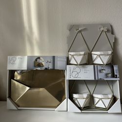 Project 62 Wall Decor Set – Gold Wall Pocket + 4 Geometric Planters