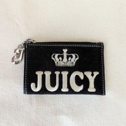Juicy Couture 2007 Y2K Rare Vintage Black Velour Zip Card Coin Purse Wallet Case Keychain
