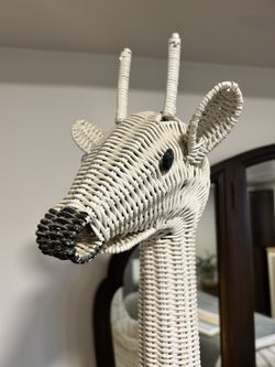 White Wicker Giraffe Planter 