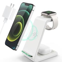 Wireless Charging Station, 3 in 1 Fast Desk Charging Station, Wireless Charger Stand for iPhone 15/14/13/12/11 Pro Max/X/Xs Max/8/8 Plus, AirPods 3/2/