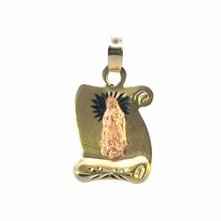 Men’s or Women’s 14k Two Toned Rose and Yellow Gold 3/4” Inch Our Lady of Guadalupe Scroll Charm Pendant for Necklace GP3135437