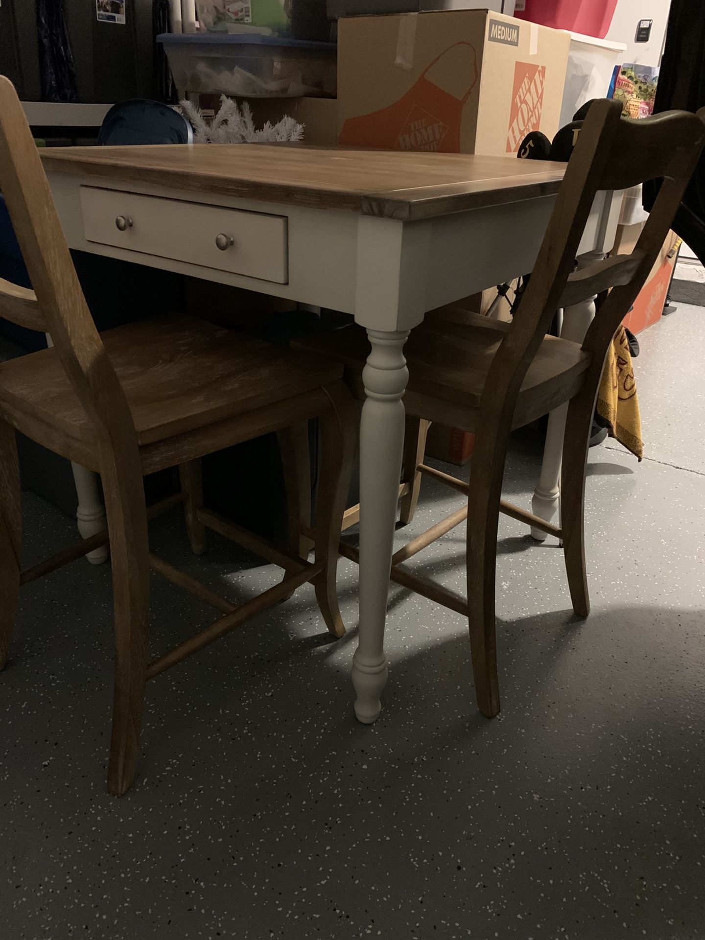 Pier 1 modern farmhouse tall kitchen table with 2 chairs and cushions ...