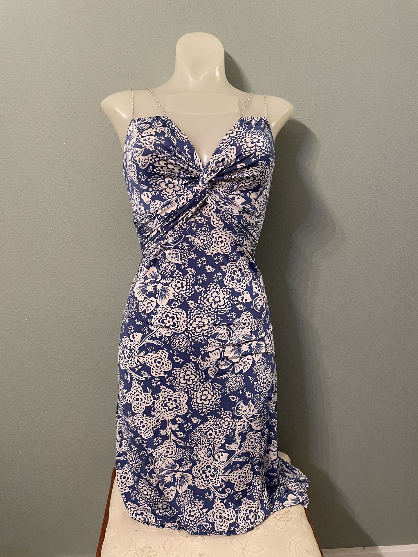 Sinequanone Elegant Blue and White Sweetheart Sundress Dress