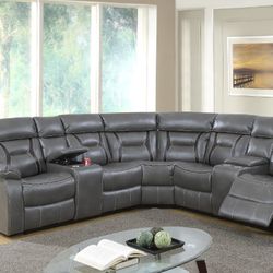 Brand New Gel Leatherette Comfy Reclining Sectional 