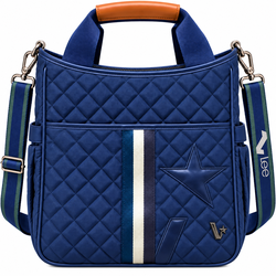 VoLee Navy Quilted Crossbody Bag Top Handle Zip Detachable Strap Pockets