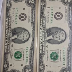 Consecutive serial number $2 bills