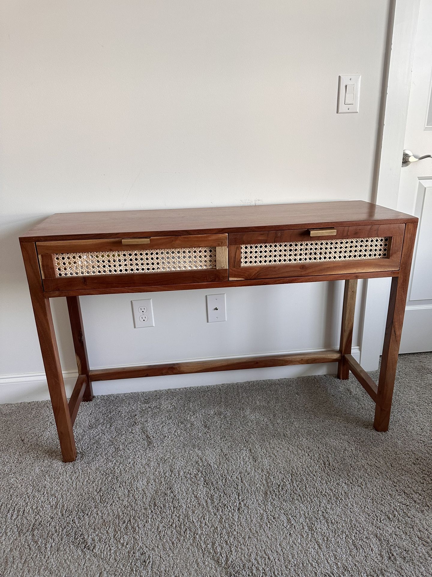 Wooden & Wicker Entry Table