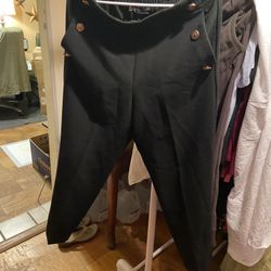 ZARA Women Elastic Waist Button Front Hi-Rise Twill Ankle Pants SZ Medium 