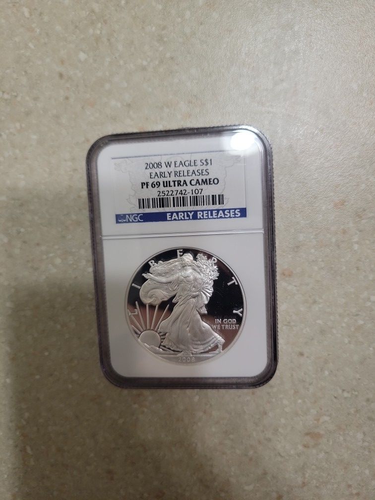 2008 W Proof American Silver Eagle. Graded