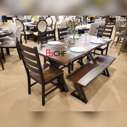 6 Pc Dining Table Set ( Table +4 Chairs +Bench )