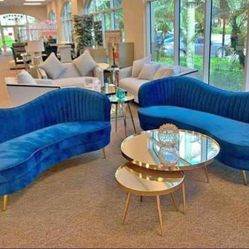 Sofa Or Loveseat Blue Velvet 💙 New Sea Shell Couch Livingroom 🛋 