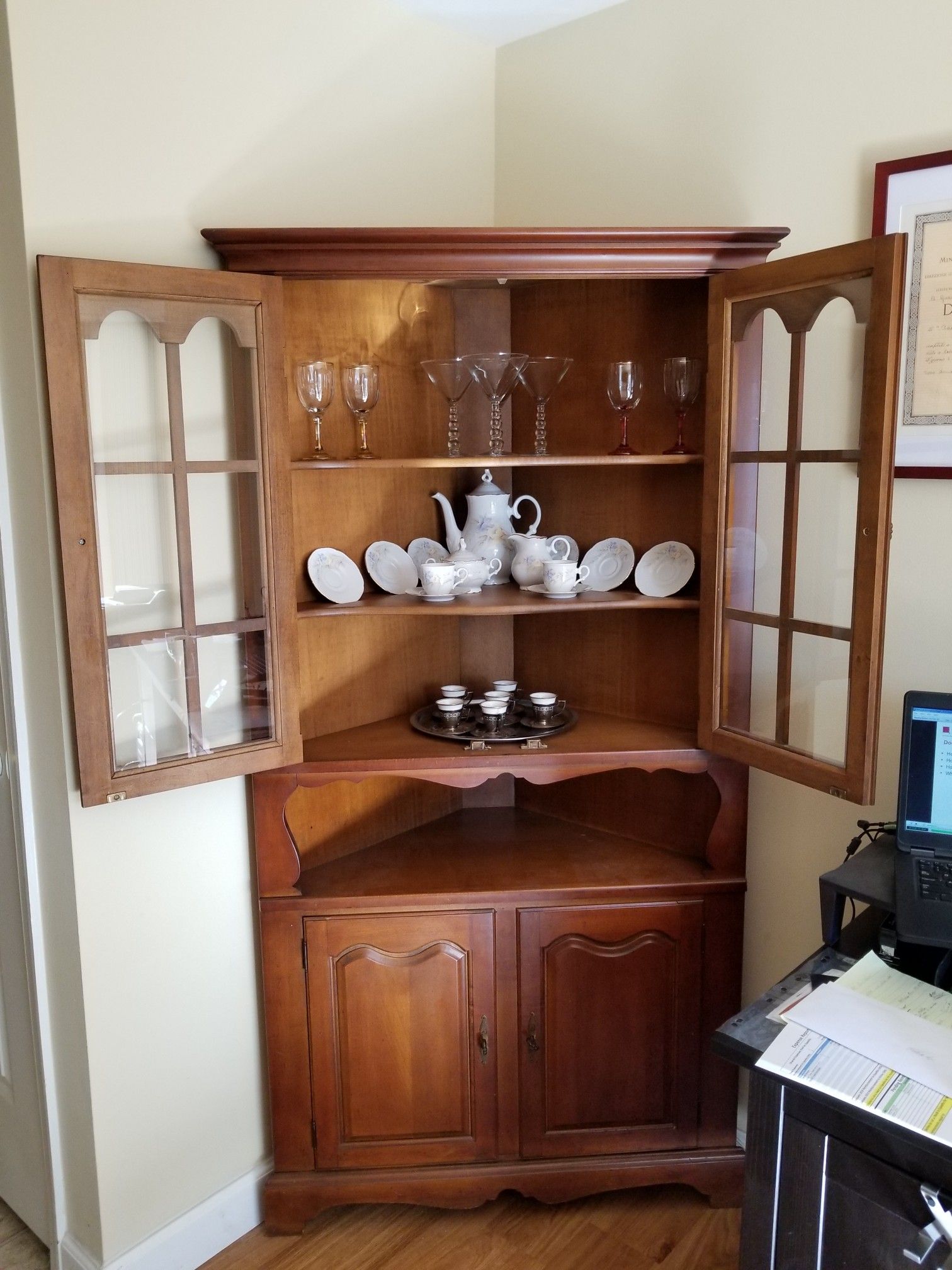 Vintage Corner Cabinet Cupboard, China Cabinet