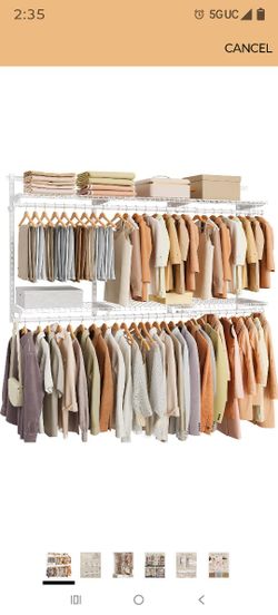 SONGMICS HOME Closet System, Closet Insert Organizer, 4-8 ft, Adjustable Metal Shelving Unit with 6 Hanging Rods, 6 Shelves, and Hooks, for Pantry Mud