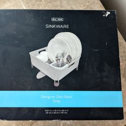 REAL HOME SINKWARE DESIGNER DISH RACK GRAY -NEW OPEN BOX