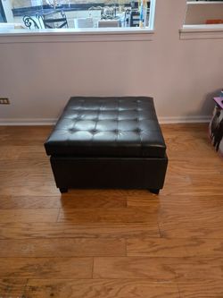 Tufted Faux Leather Storage Ottoman