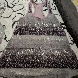 Used Express Lace Sequence Pink and grey ombre bling sequin Beach Thank 