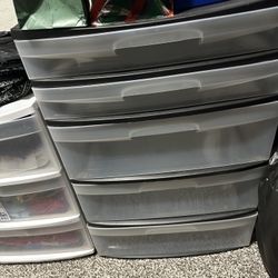 Plastic 5 Drawer Wide Tower Black