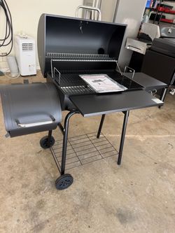 Charcoal Grill with Smoker on Side