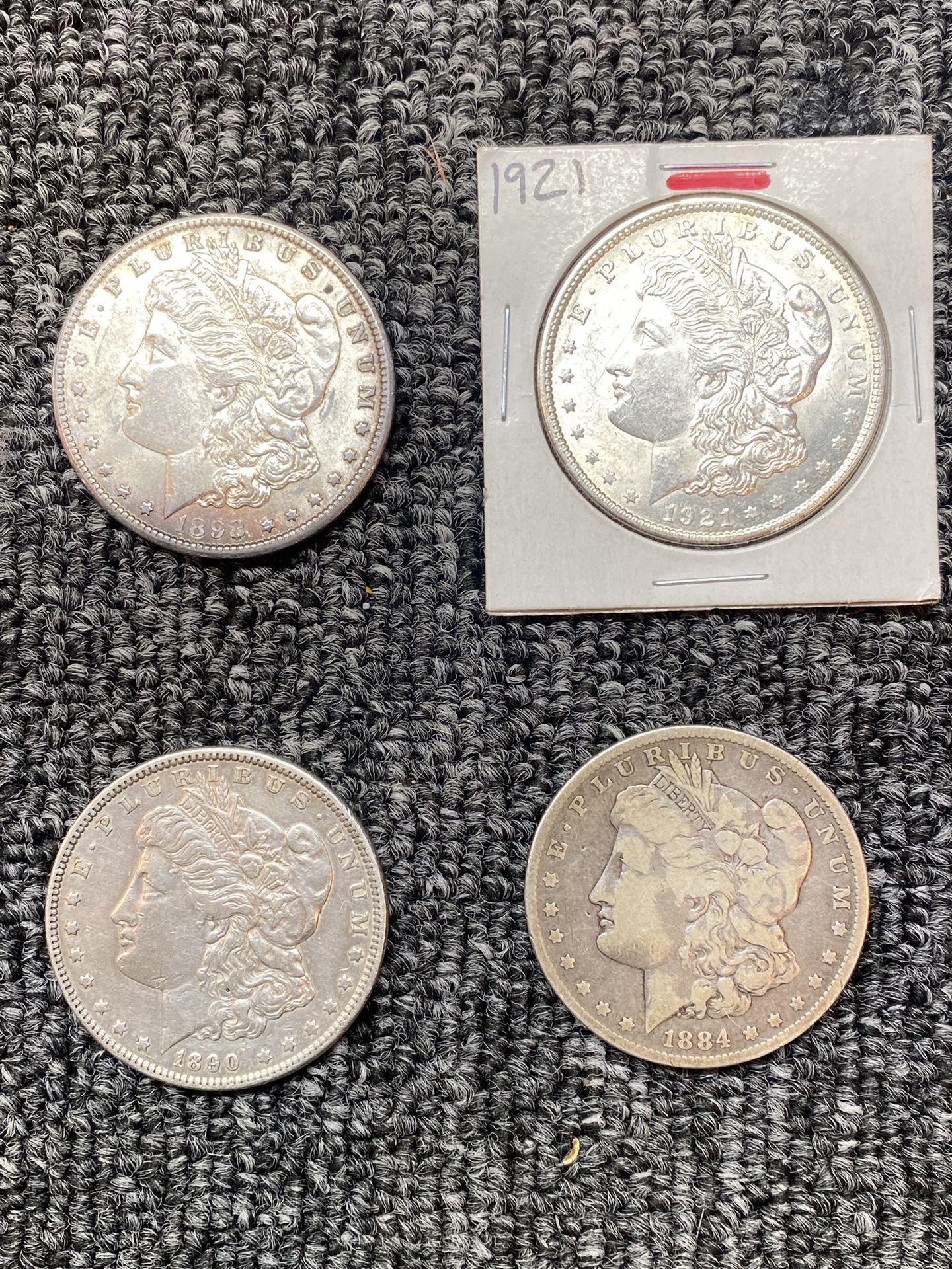 Set Of Four 1884,1890,1898 & 1921 Morgan Dollars 90% Silver